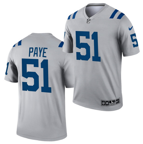 Men's Indianapolis Colts #51 Kwity Paye Gray Inverted Legend Stitched Football Jersey